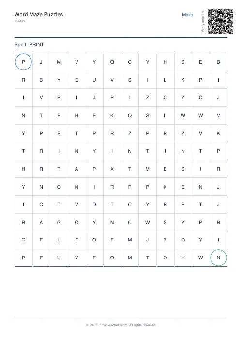 Free printable word maze — with answer key — PDF download
