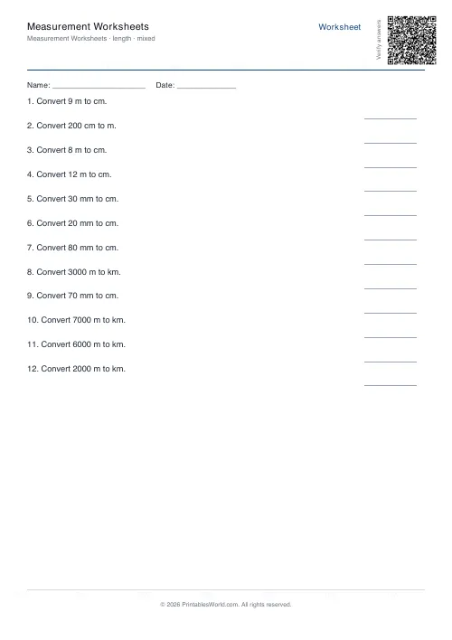Free printable measurement conversion worksheet — Length — PDF download