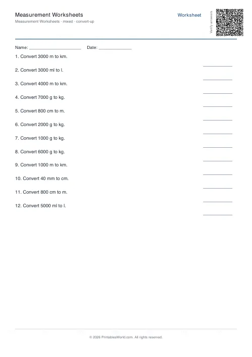 Free printable measurement conversion worksheet — Small to Large — PDF download