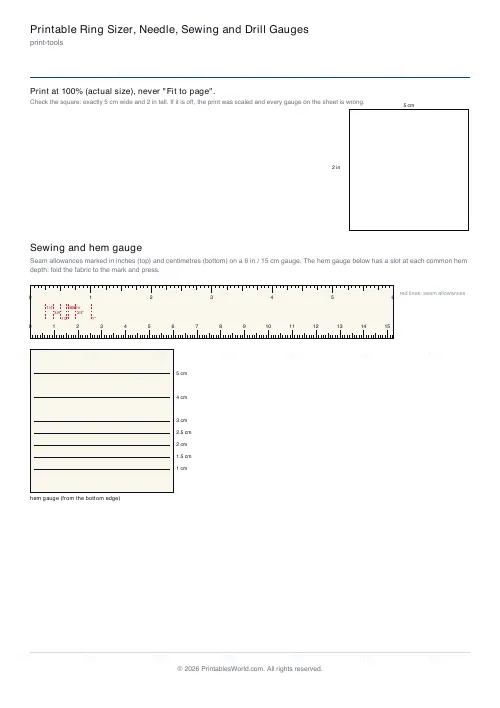 Free printable printable gauge (Sewing gauge), PDF download
