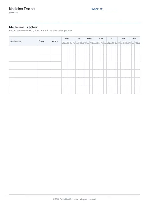 Free printable medicine tracker — 6 medications — PDF download