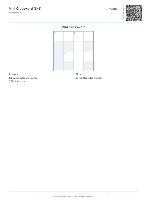 Free printable crossword puzzle — 20 words — PDF download