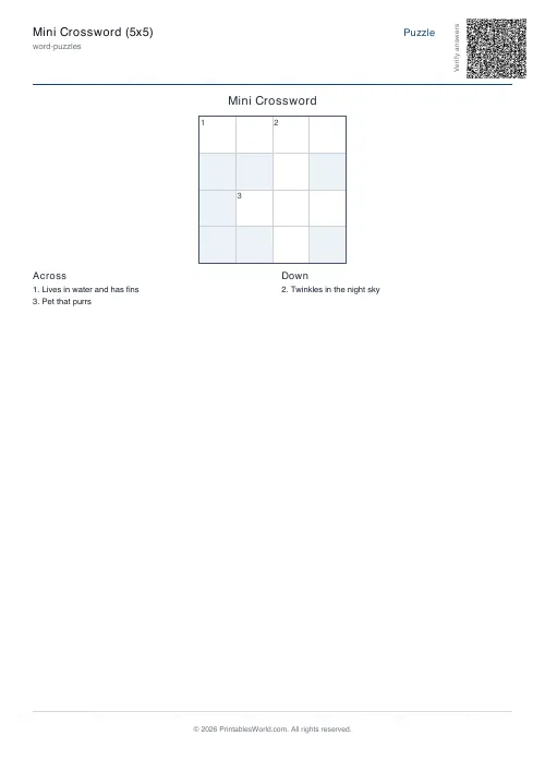 Free printable crossword puzzle — Auto fit, with answer key — PDF download