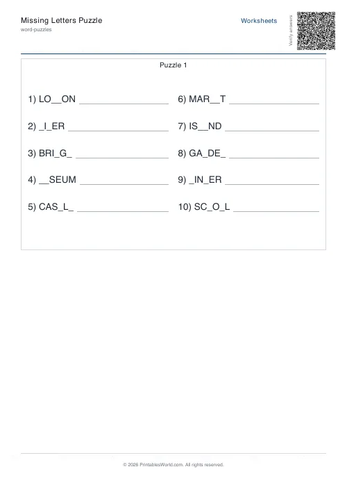 Free printable missing-letter puzzle — No word bank — PDF download