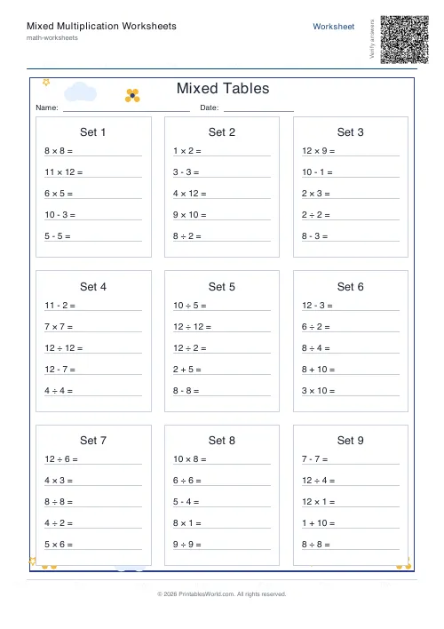 Free printable mixed operations practice — Up to 10, with answer key — PDF download