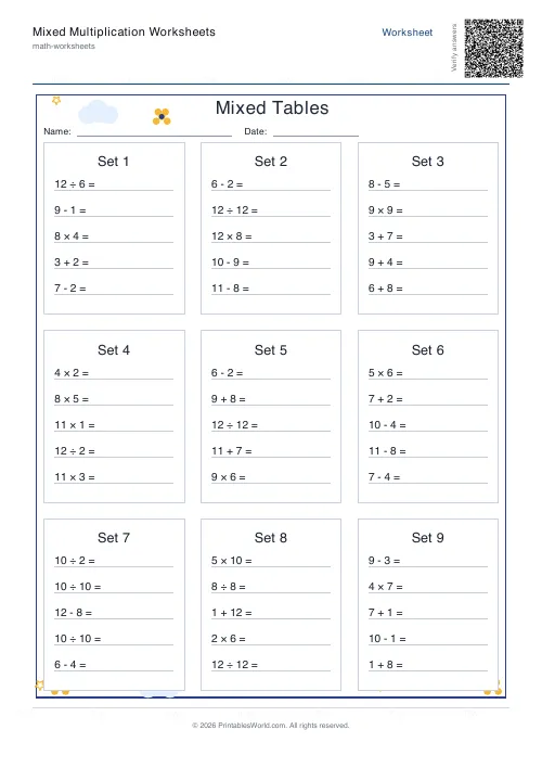 Free printable mixed operations practice — Random — PDF download