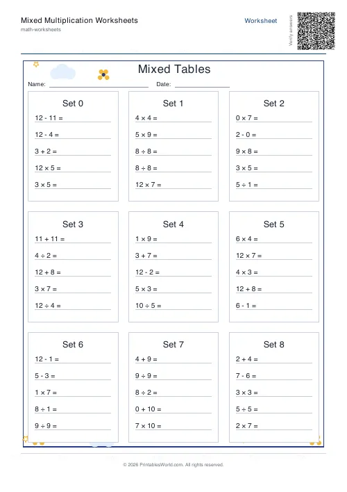 Free printable mixed operations practice — With zero — PDF download