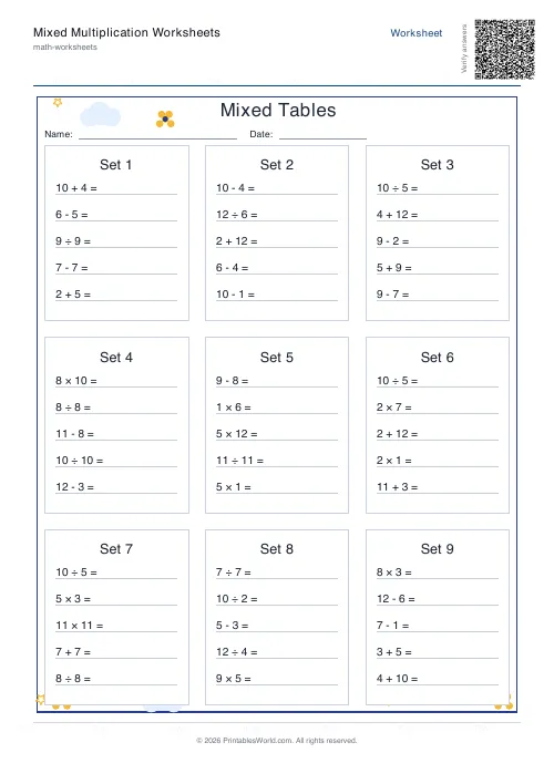 Free printable mixed operations practice — From 1 — PDF download