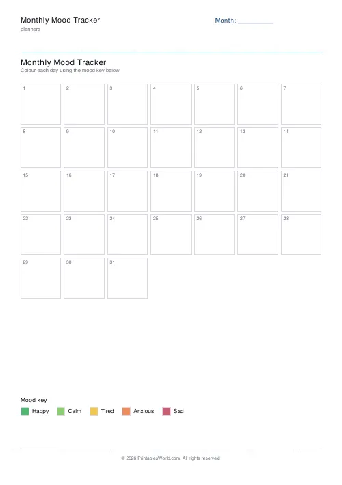 Free printable mood tracker — Six emotions — PDF download