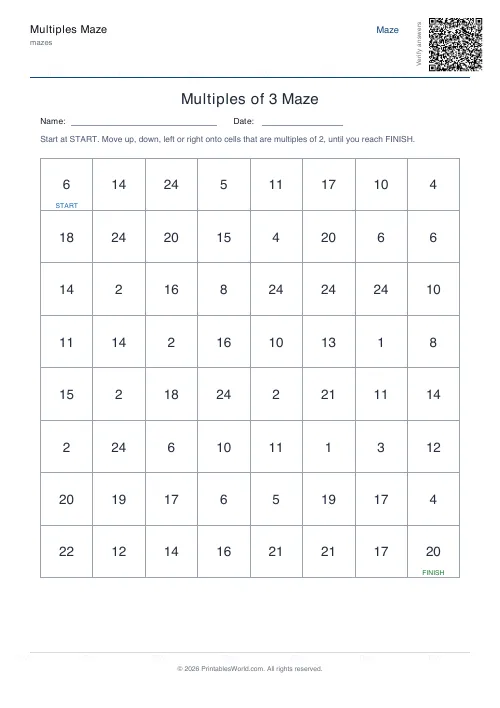 Free printable multiples maze — 2 — PDF download