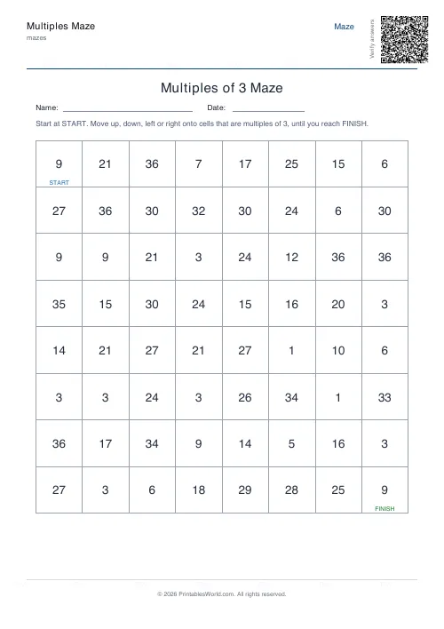 Free printable multiples maze — 3 — PDF download