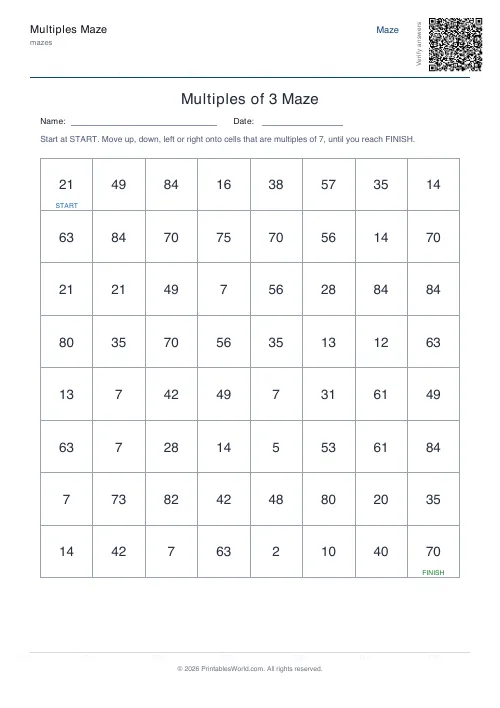 Free printable multiples maze — 7 — PDF download