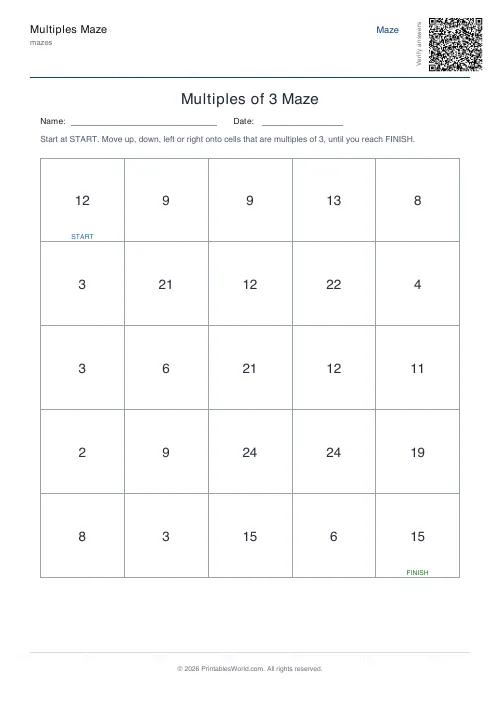 Free printable multiples maze — 5×5 — PDF download