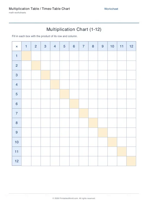 Free printable multiplication chart — Reference chart, with answer key — PDF download