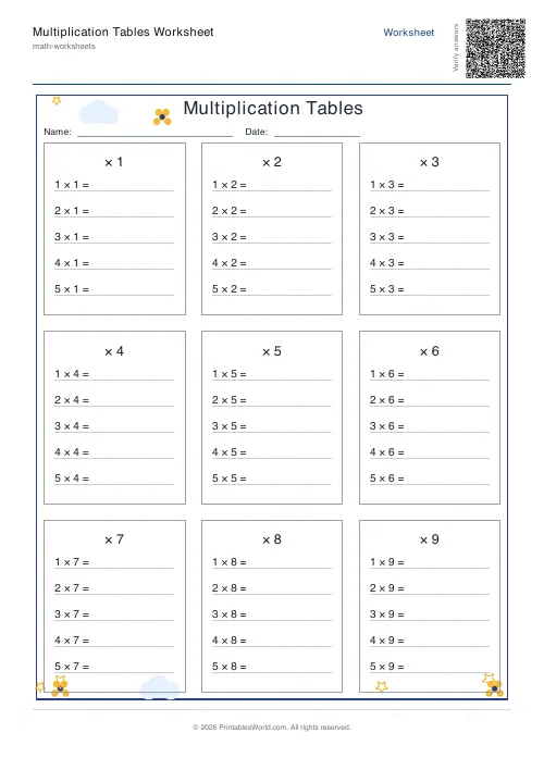 Free printable multiplication table — Standard — PDF download