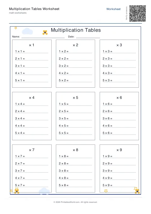 Free printable multiplication table — Random — PDF download
