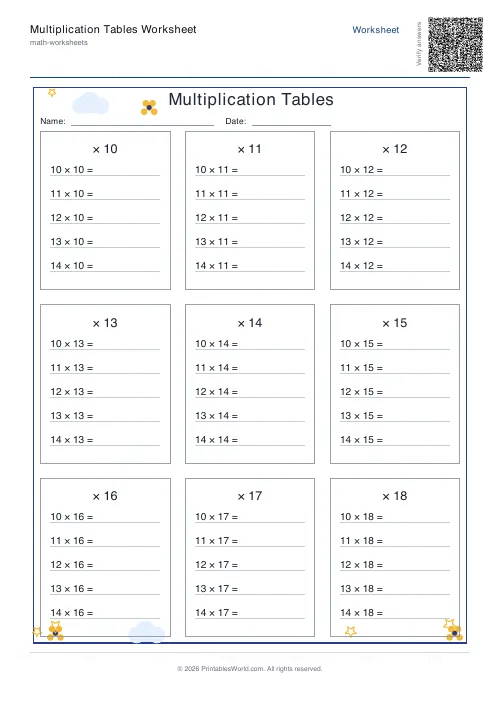 Free printable multiplication table — 2-digit — PDF download