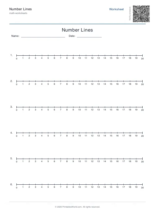 Free printable number line worksheet — Labelled, with answer key — PDF download