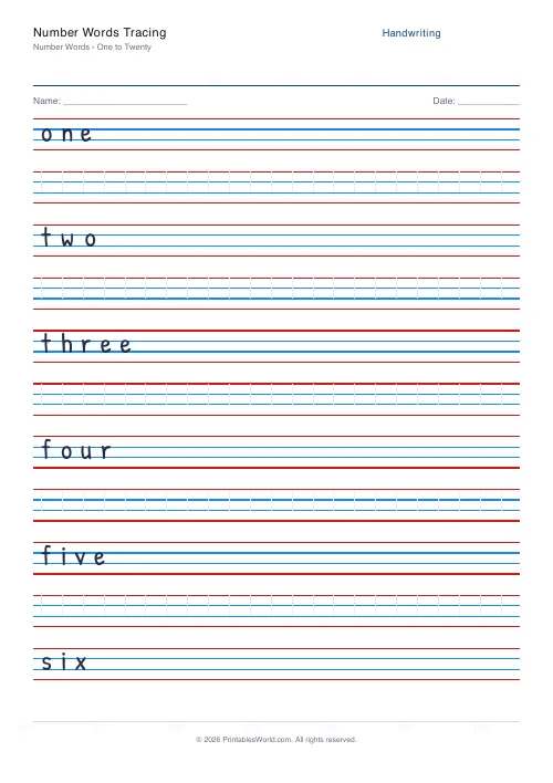 Free printable handwriting practice — Blank (copy only) — PDF download