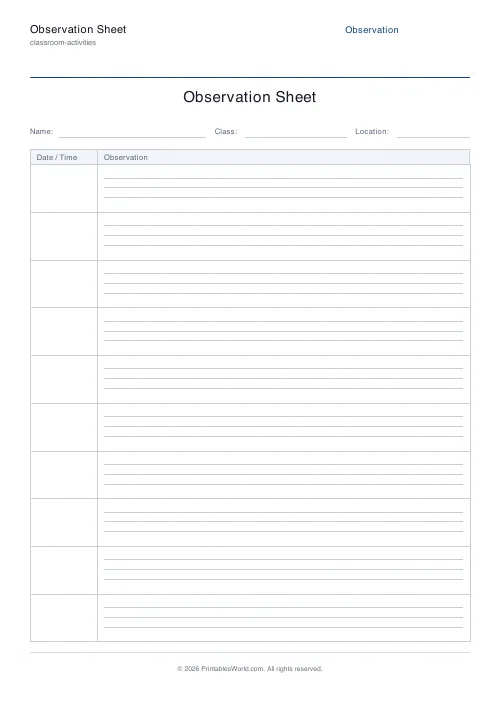 Free printable observation log sheet — 10 — PDF download