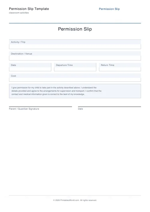 Free printable permission slip — Include — PDF download