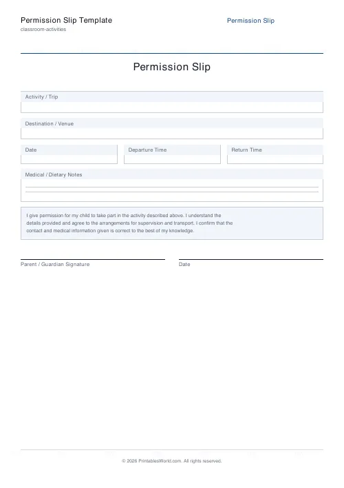 Free printable permission slip — Include — PDF download