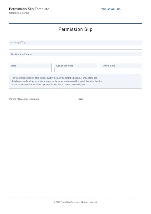 Free printable permission slip — Omit — PDF download