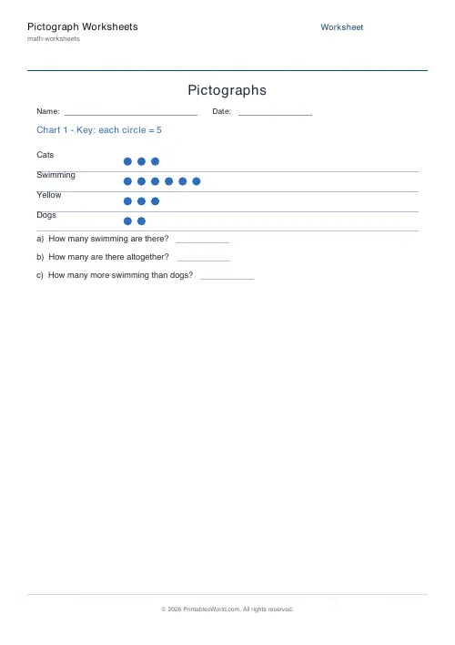 Free printable pictograph worksheet — 5, with answer key — PDF download