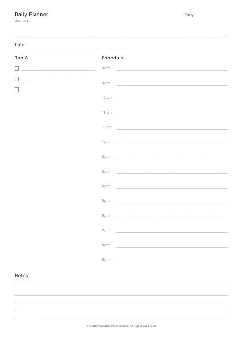 Free printable daily planner — Top 3 — PDF download