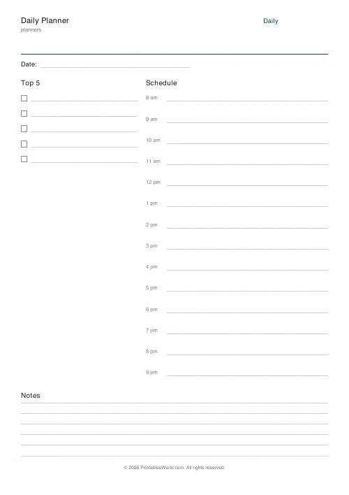 Free printable daily planner — Top 5 — PDF download