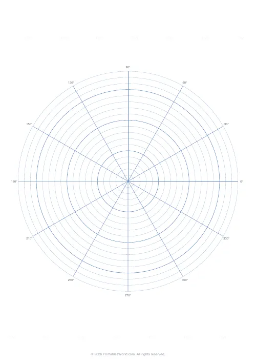 Free printable polar graph paper — 12 spokes (30 deg) — PDF download