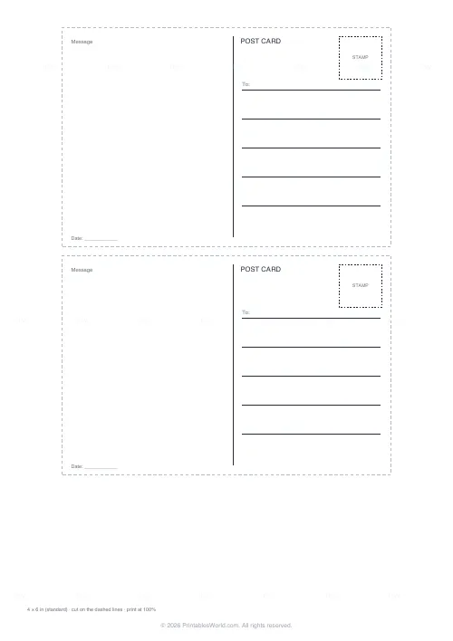 Free printable postcard template (4 by 6 in), PDF download