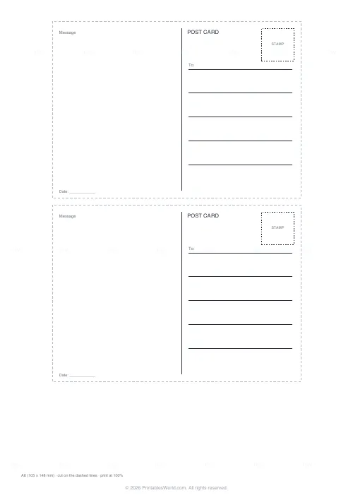Free printable postcard template (A6), PDF download