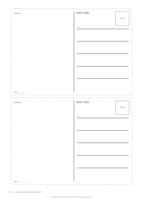 Free printable postcard template (5 by 7 in), PDF download