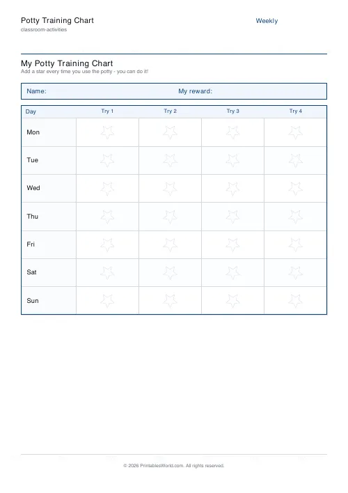 Free printable potty training chart — 4 times a day — PDF download