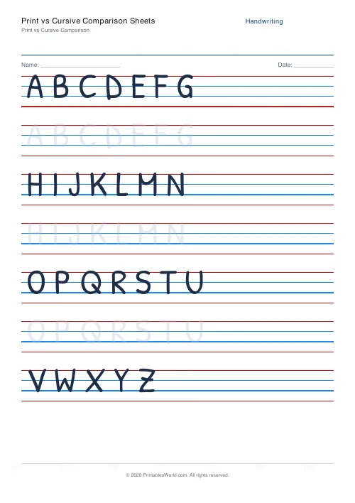 Free printable handwriting practice — No boxes — PDF download