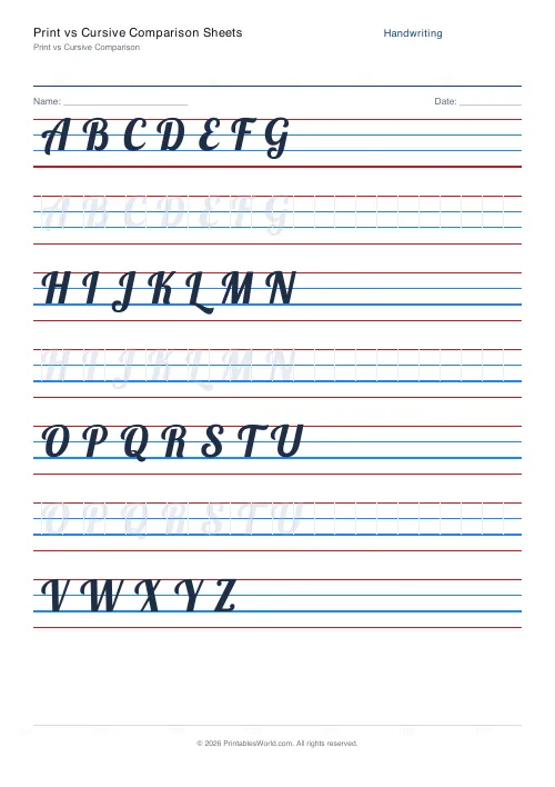 Free printable handwriting practice — Lobster (cursive) — PDF download