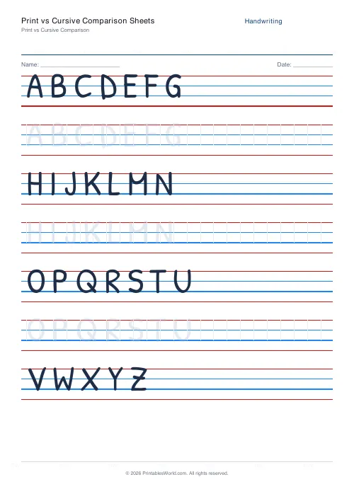 Free printable handwriting practice — Cursive (joined) — PDF download
