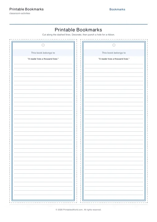 Free printable printable bookmarks — 2 — PDF download