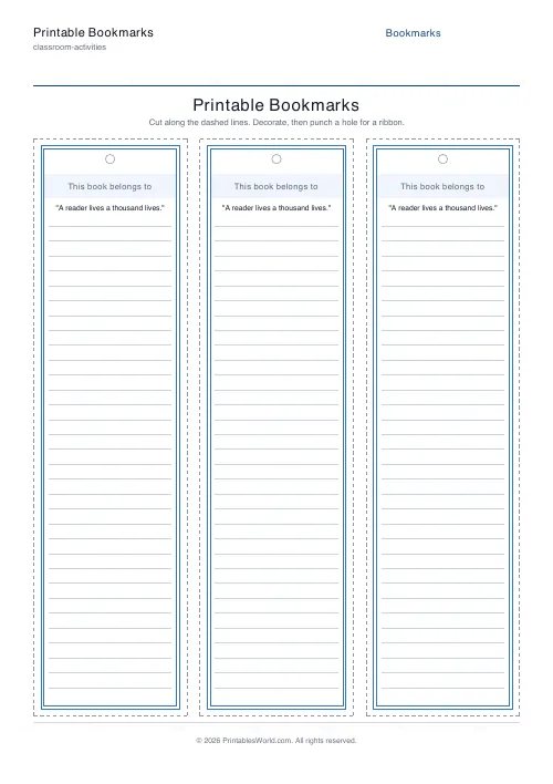 Free printable printable bookmarks — 3 — PDF download