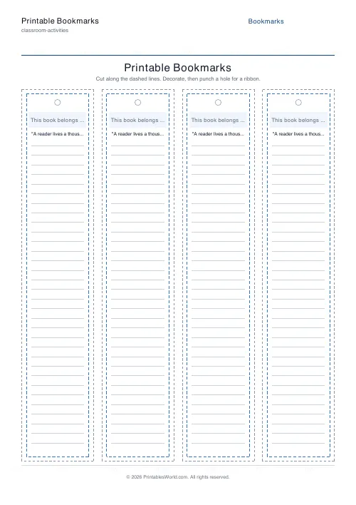 Free printable printable bookmarks — Dashed — PDF download