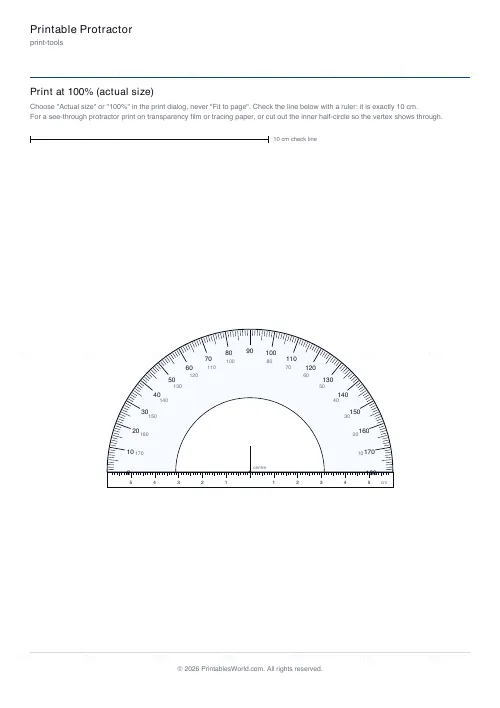 Free printable printable protractor (180 degrees), PDF download
