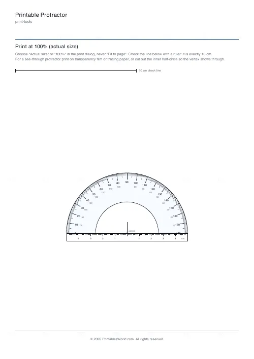 Free printable printable protractor (10 cm), PDF download