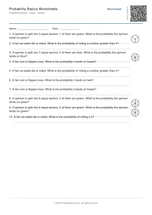 Free printable basic probability worksheet — Mixed, with answer key — PDF download