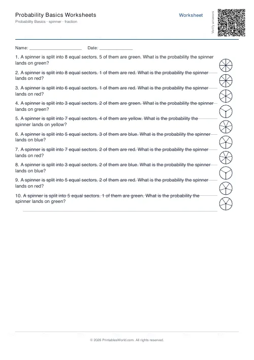 Free printable basic probability worksheet — Spinner — PDF download
