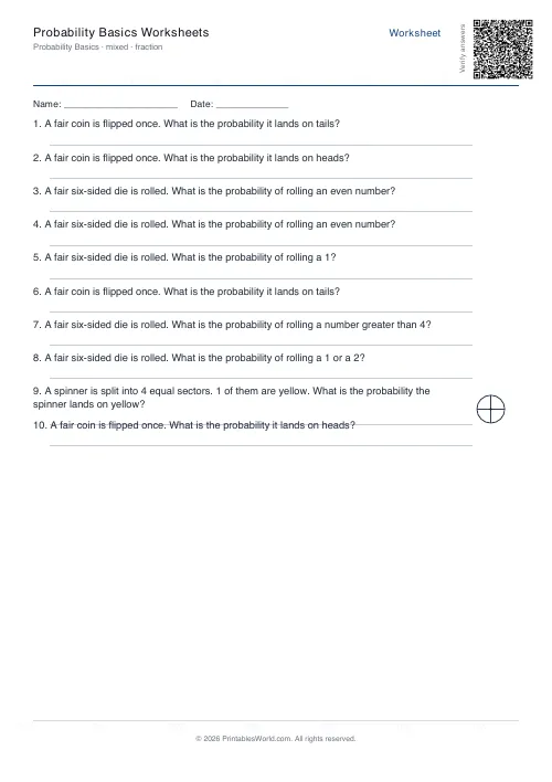 Free printable basic probability worksheet — Mixed — PDF download
