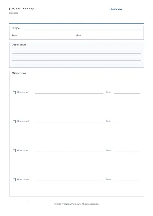 Free printable project planner — 4 milestones — PDF download