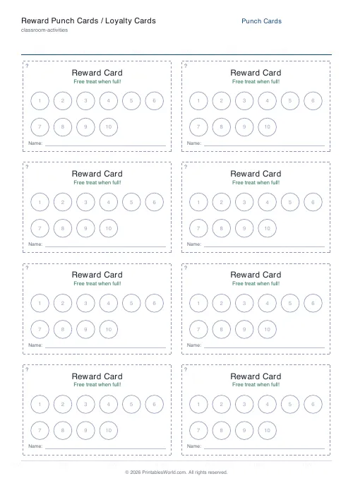 Free printable reward punch card — 2 columns — PDF download