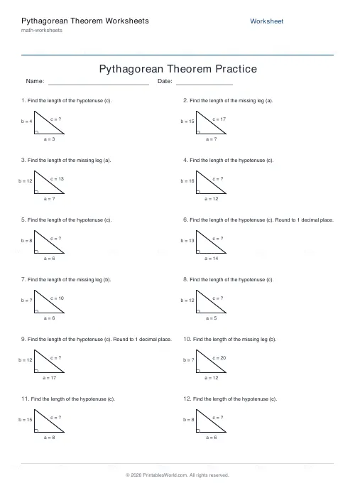 Free printable pythagorean theorem worksheets — PDF download