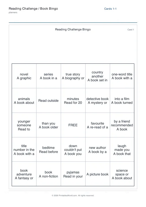 Free printable bingo card — 1 — PDF download